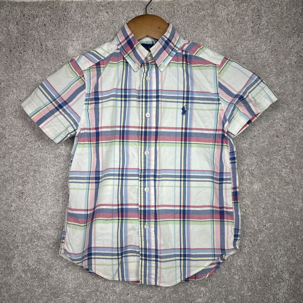 Ralph Lauren Shirt Boys Size 5 Multicolor Plaid Short Sleeve Button Down
